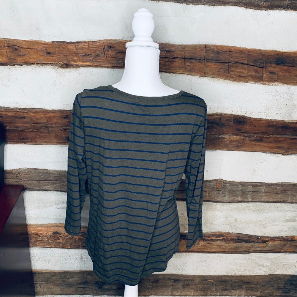 Ralph Lauren Navy Blue & Green striped Scoop Neck top, 3/4 sleeves, Cotton, LG - Picture 4 of 6